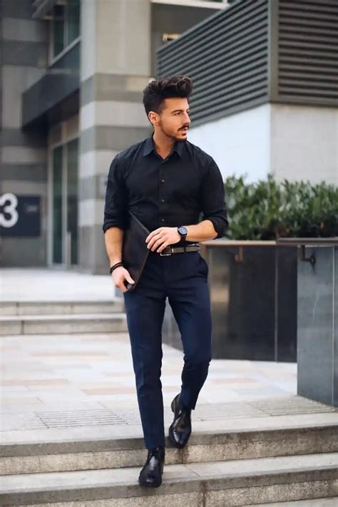 blue pants and black shirt